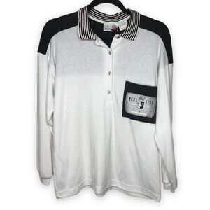Vintage Hang Ten Long Sleeve Polo Style Black White Pullover Surf Skate Small